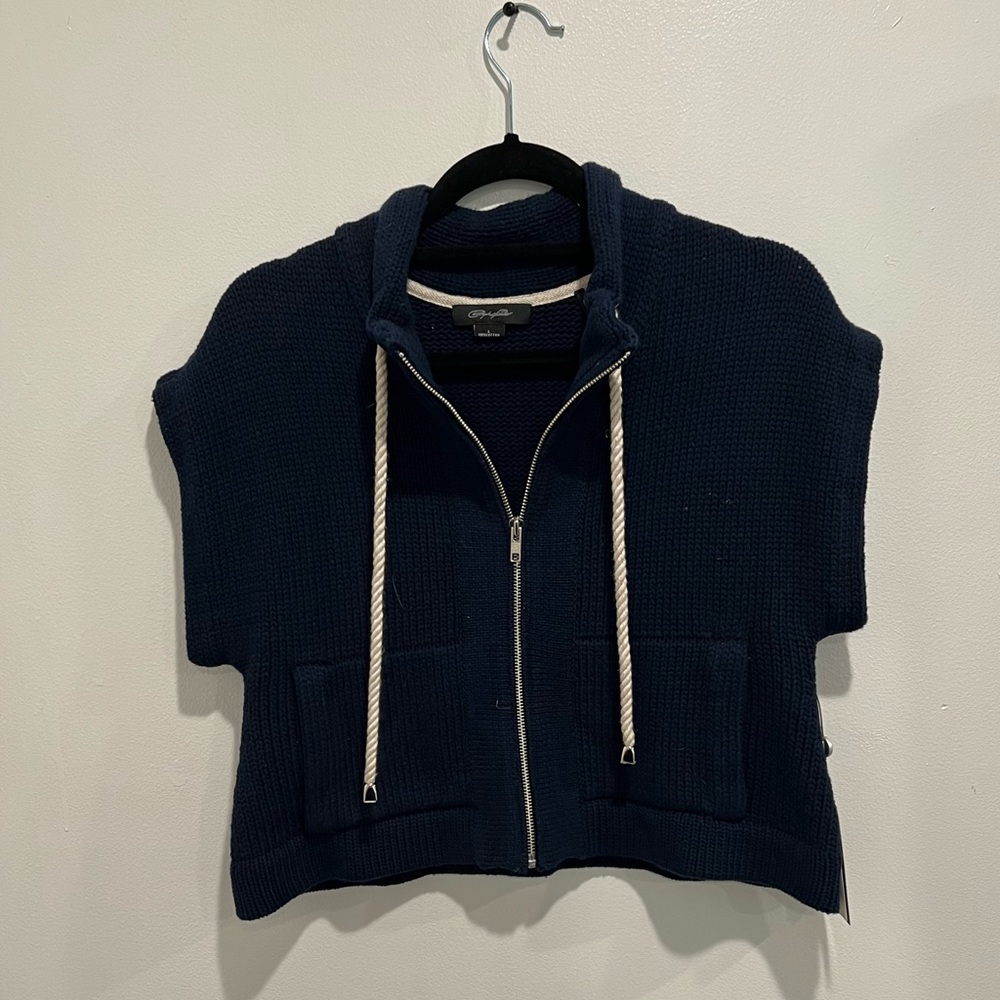 NWT Christopher Fisher Zip Up Navy Sweater L